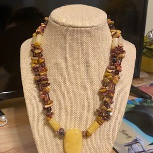 Women’s multi strand necklace focal point yellow jade and quarts Jasper necklace
